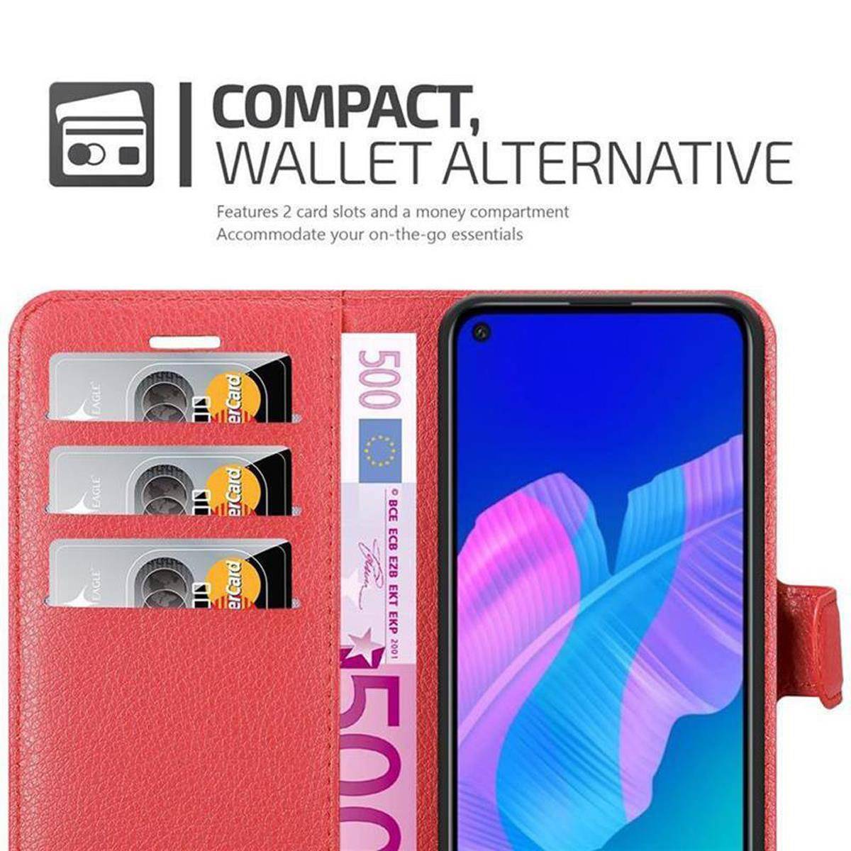 Cadorabo Hülle für Huawei P40 LITE E Schutz Hülle in Rot Handyhülle Etui Case Cover Magnetverschluss