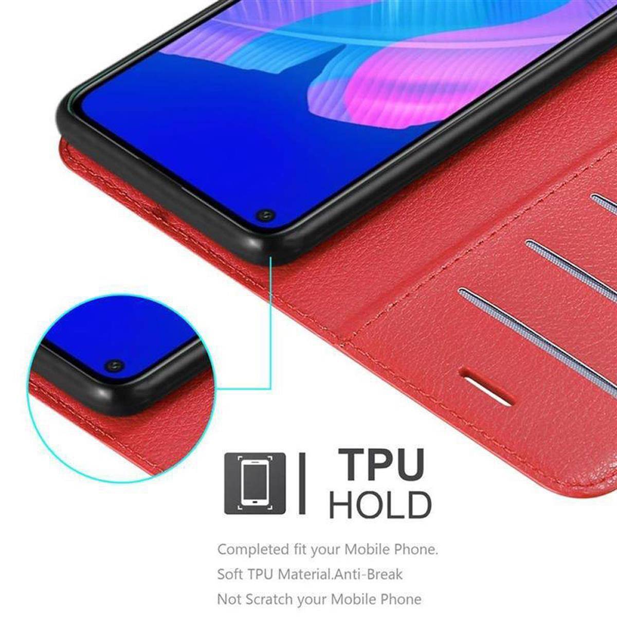 Cadorabo Hülle für Huawei P40 LITE E Schutz Hülle in Rot Handyhülle Etui Case Cover Magnetverschluss