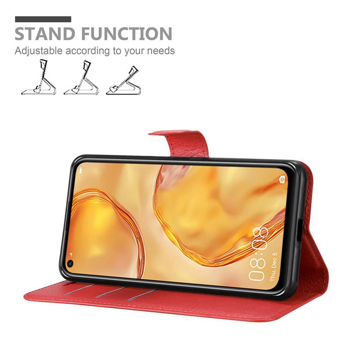 Cadorabo Hülle für Huawei NOVA 6 SE / P40 LITE / NOVA 7i Schutz Hülle in Rot Handyhülle Etui Case Cover Magnetverschluss