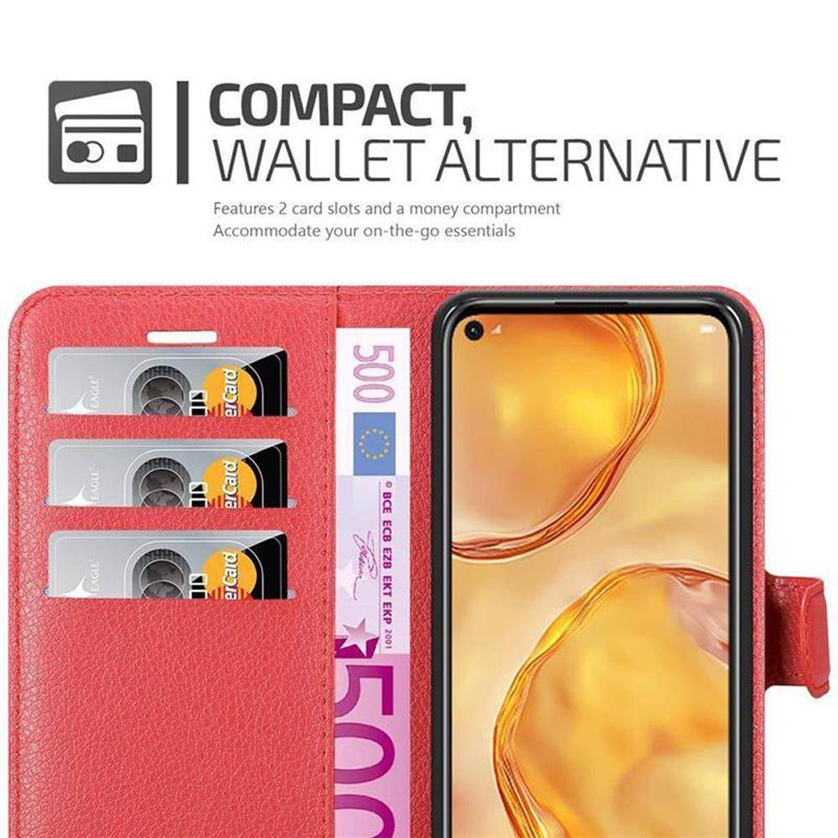 Cadorabo Hülle für Huawei NOVA 6 SE / P40 LITE / NOVA 7i Schutz Hülle in Rot Handyhülle Etui Case Cover Magnetverschluss