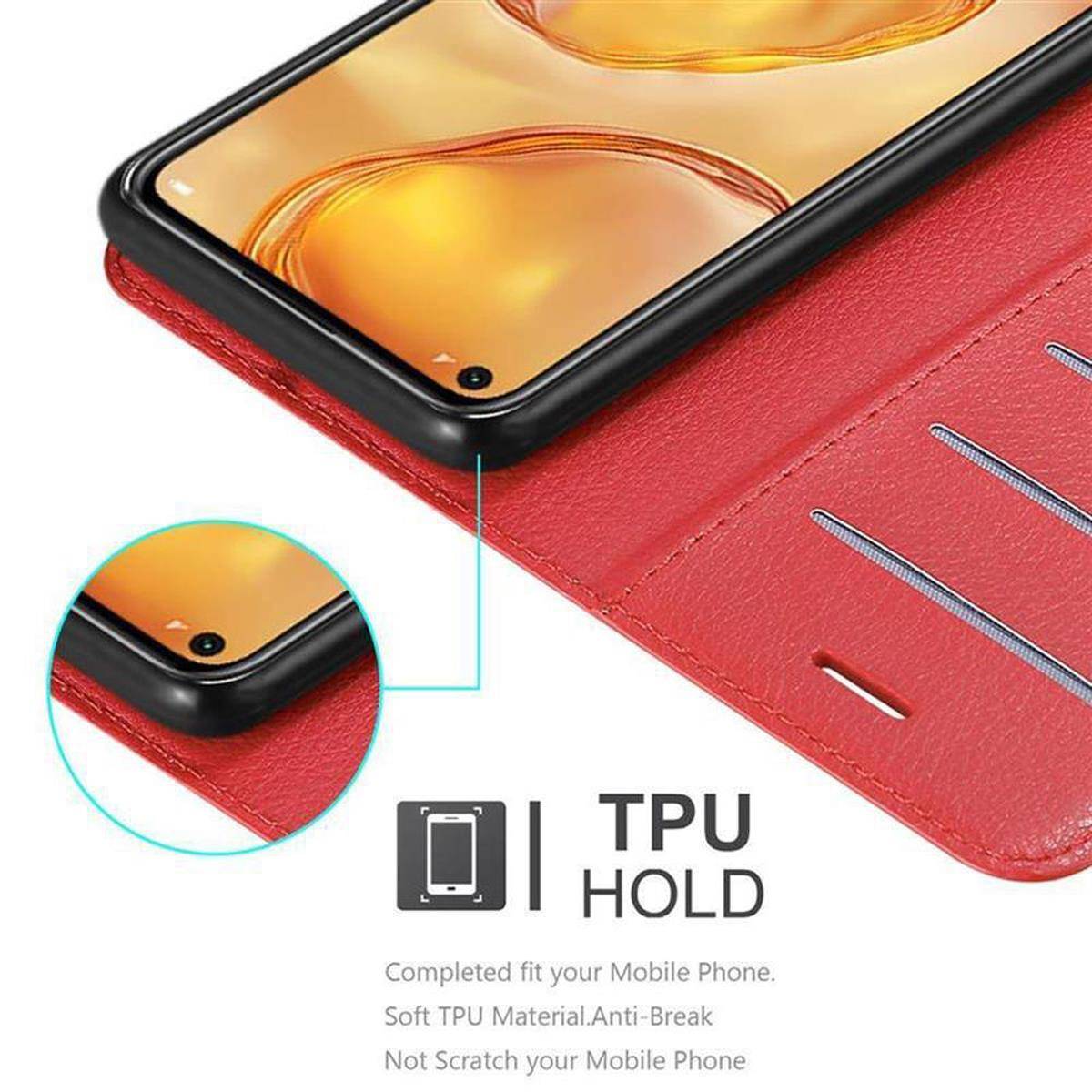 Cadorabo Hülle für Huawei NOVA 6 SE / P40 LITE / NOVA 7i Schutz Hülle in Rot Handyhülle Etui Case Cover Magnetverschluss
