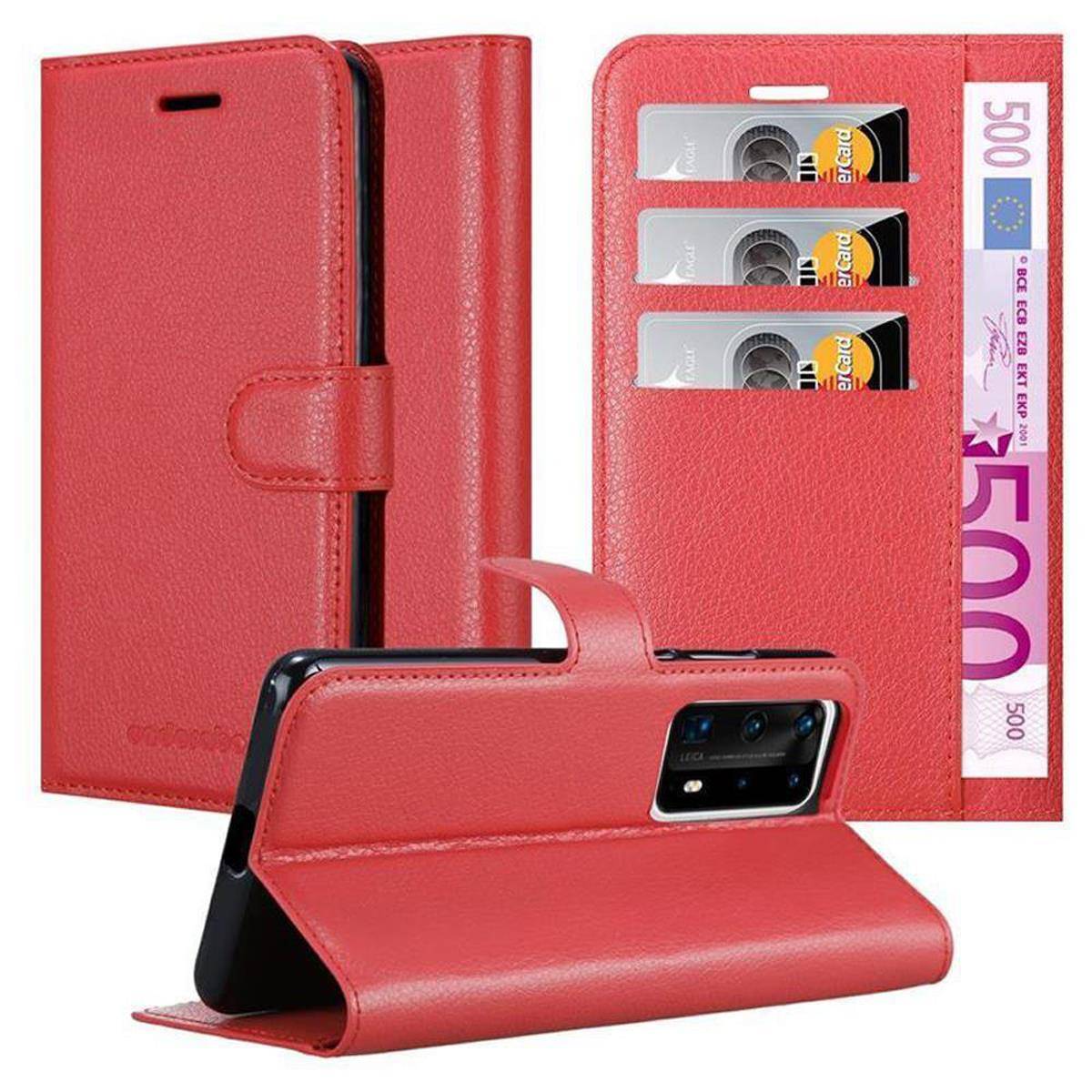 Cadorabo Hülle für Huawei P40 PRO / P40 PRO+ Schutz Hülle in Rot Handyhülle Etui Case Cover Magnetverschluss