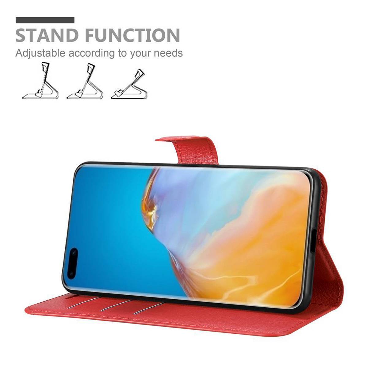 Cadorabo Hülle für Huawei P40 PRO / P40 PRO+ Schutz Hülle in Rot Handyhülle Etui Case Cover Magnetverschluss