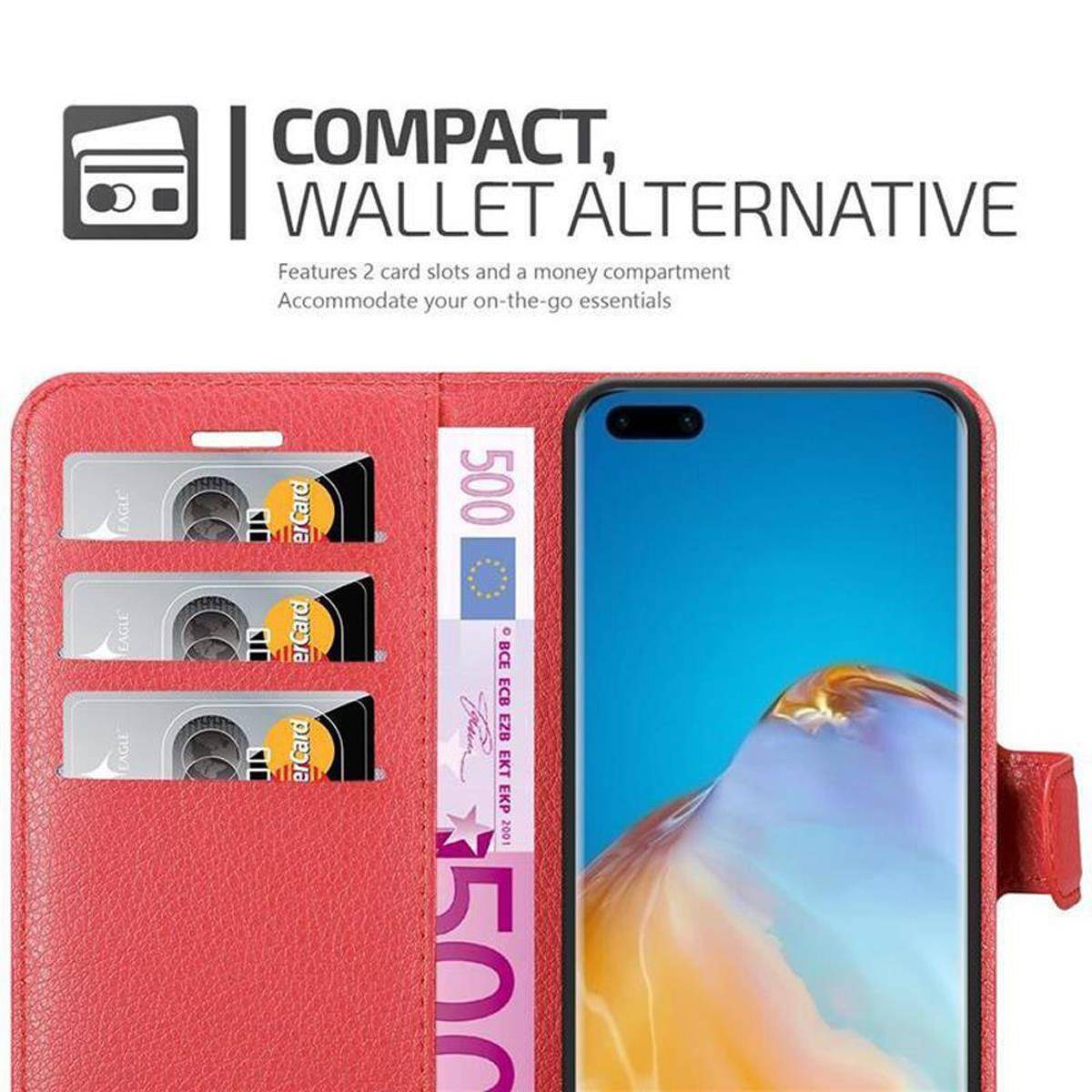 Cadorabo Hülle für Huawei P40 PRO / P40 PRO+ Schutz Hülle in Rot Handyhülle Etui Case Cover Magnetverschluss