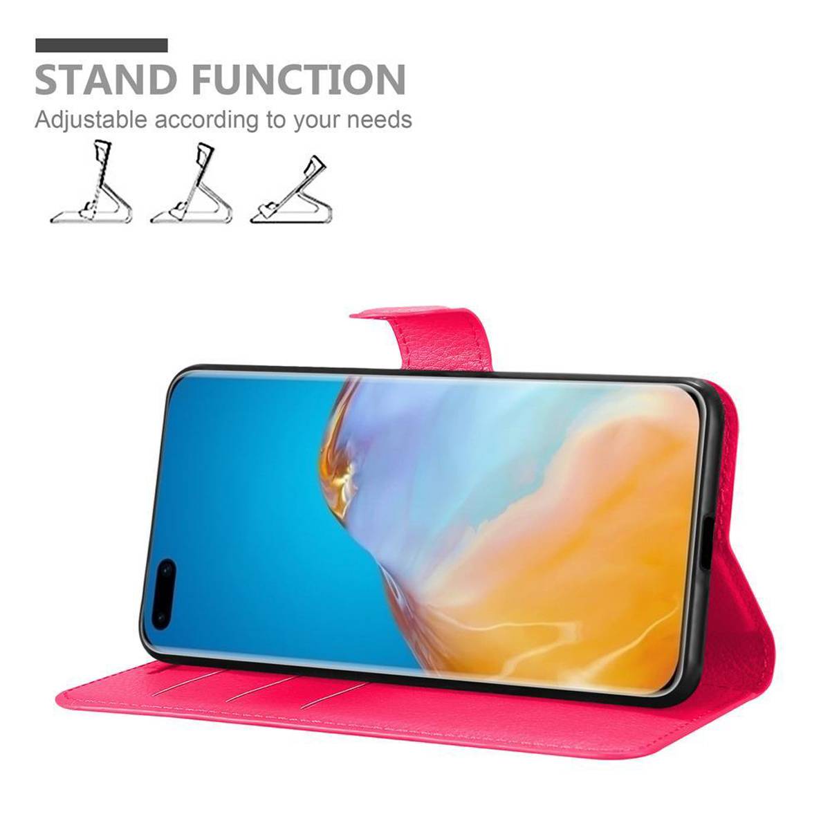 Cadorabo Hülle für Huawei P40 PRO / P40 PRO+ Schutz Hülle in Pink Handyhülle Etui Case Cover Magnetverschluss