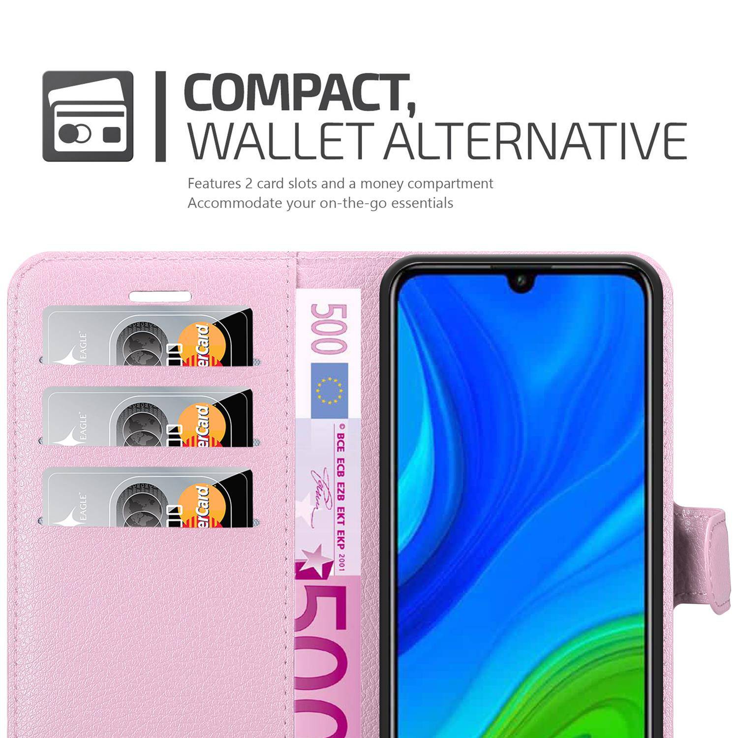 Cadorabo Hülle für Huawei P SMART 2020 Schutz Hülle in Rosa Handyhülle Etui Case Cover Magnetverschluss