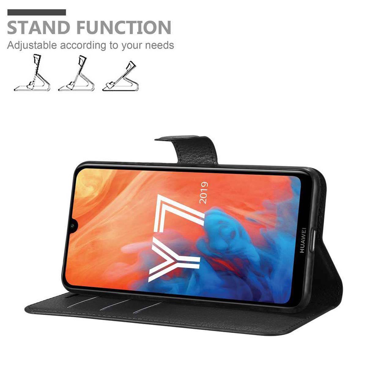 Cadorabo Hülle für Huawei Y7 2019 / Y7 PRIME 2019 Schutz Hülle in Schwarz Handyhülle Etui Case Cover Magnetverschluss