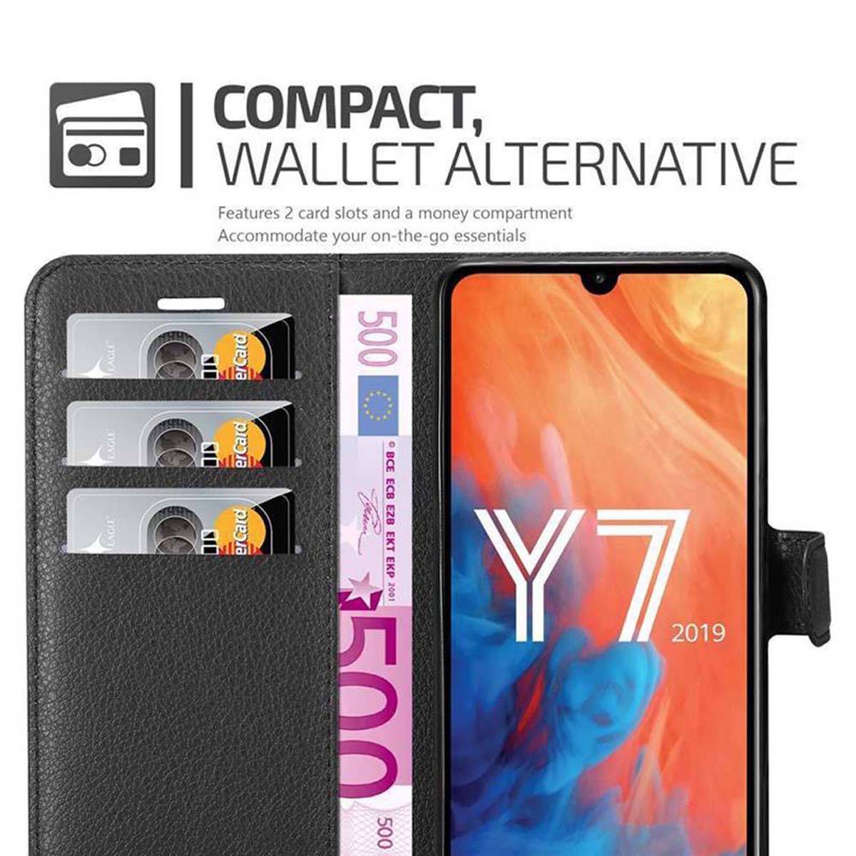 Cadorabo Hülle für Huawei Y7 2019 / Y7 PRIME 2019 Schutz Hülle in Schwarz Handyhülle Etui Case Cover Magnetverschluss