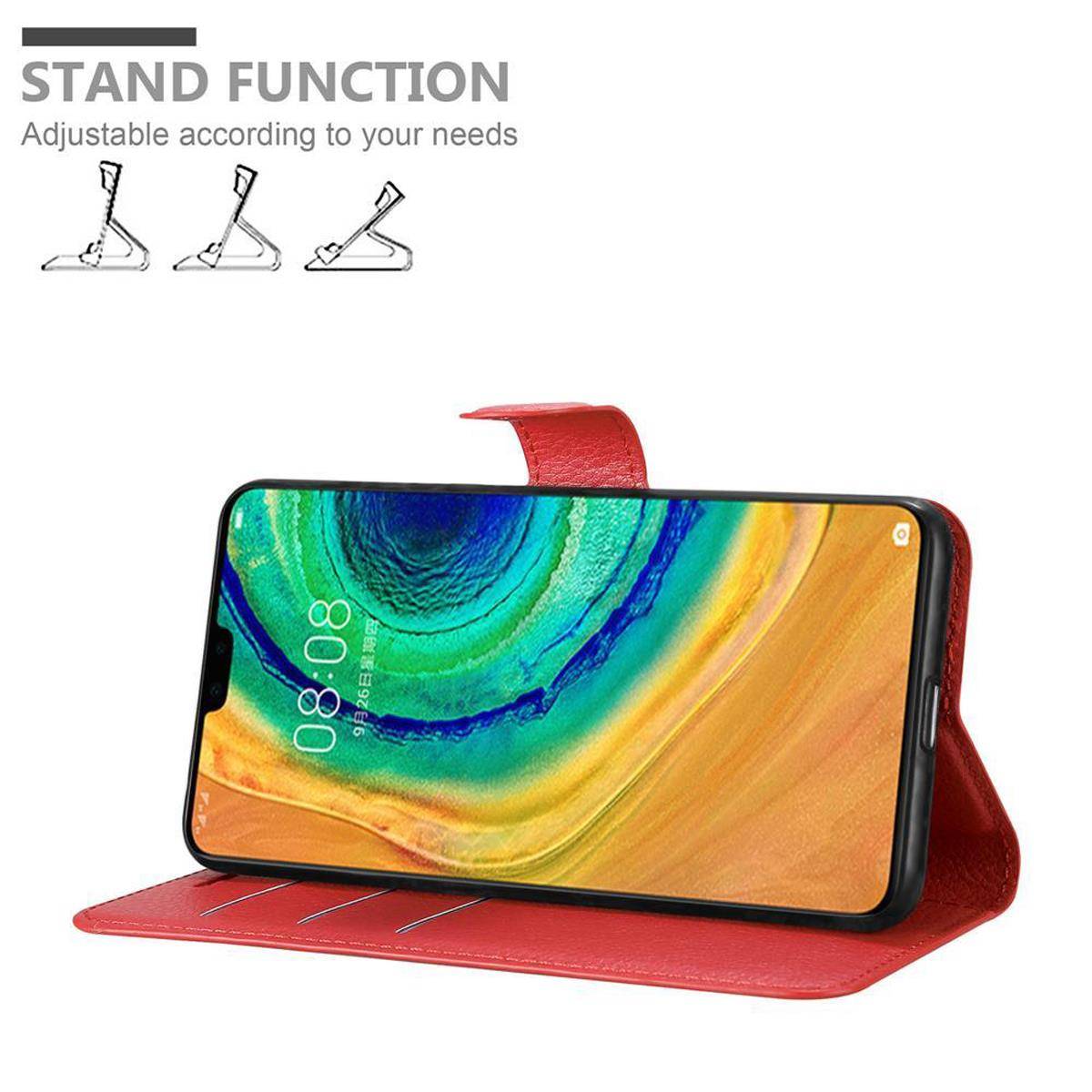 Cadorabo Hülle für Huawei MATE 30 Schutz Hülle in Rot Handyhülle Etui Case Cover Magnetverschluss