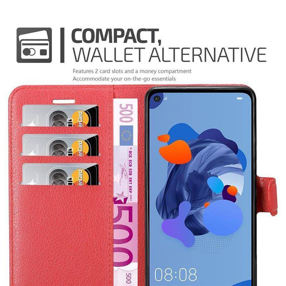 Cadorabo Hülle für Huawei MATE 30 LITE Schutz Hülle in Rot Handyhülle Etui Case Cover Magnetverschluss