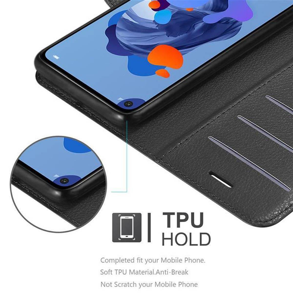 Cadorabo Hülle für Huawei MATE 30 LITE Schutz Hülle in Schwarz Handyhülle Etui Case Cover Magnetverschluss