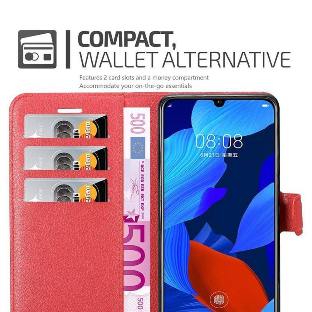 Cadorabo Hülle für Huawei NOVA 5 / 5 PRO Schutz Hülle in Rot Handyhülle Etui Case Cover Magnetverschluss