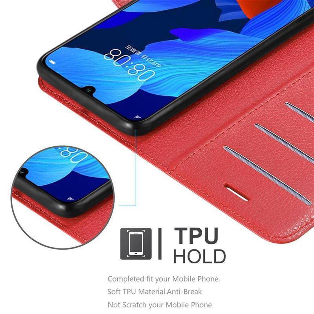 Cadorabo Hülle für Huawei NOVA 5 / 5 PRO Schutz Hülle in Rot Handyhülle Etui Case Cover Magnetverschluss