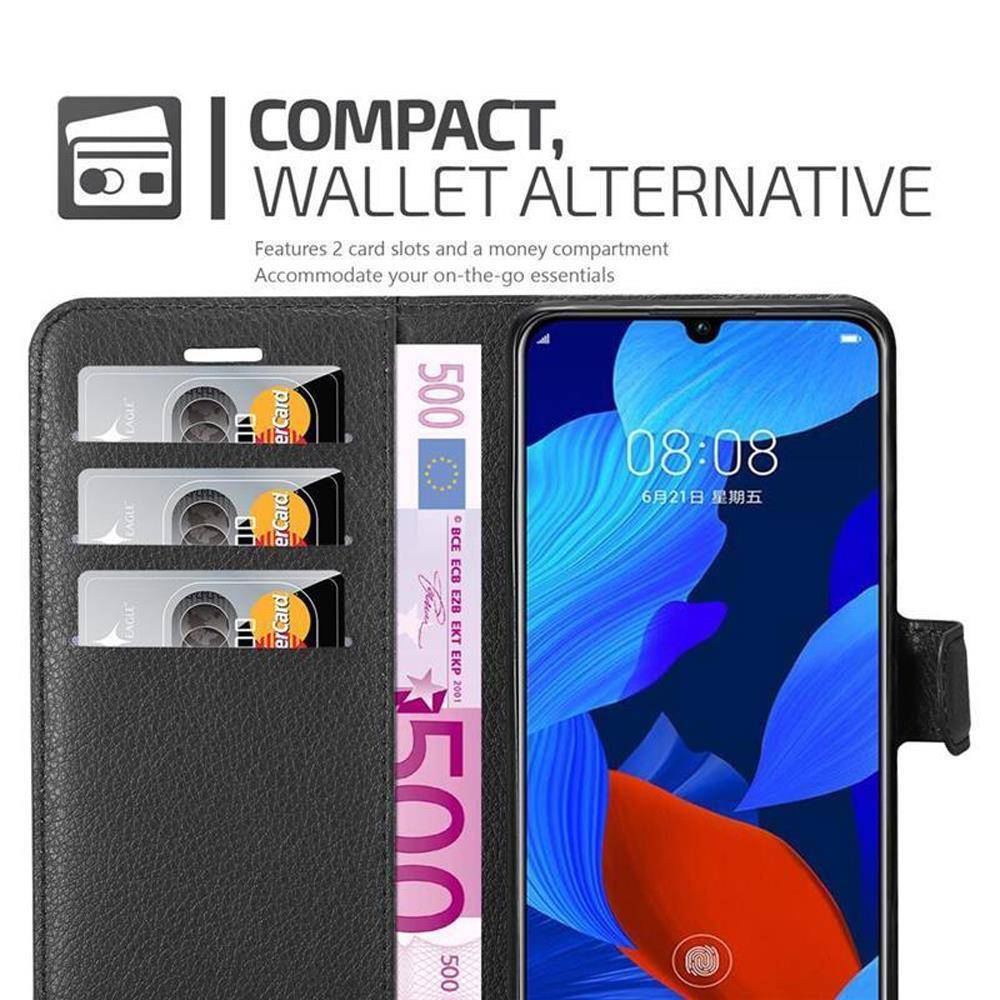 Cadorabo Hülle für Huawei NOVA 5 / 5 PRO Schutz Hülle in Schwarz Handyhülle Etui Case Cover Magnetverschluss
