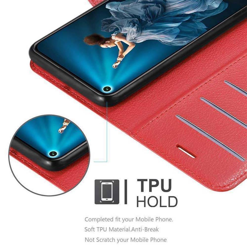 Cadorabo Hülle für Honor 20 / 20S / Huawei NOVA 5T Schutz Hülle in Rot Handyhülle Etui Case Cover Magnetverschluss