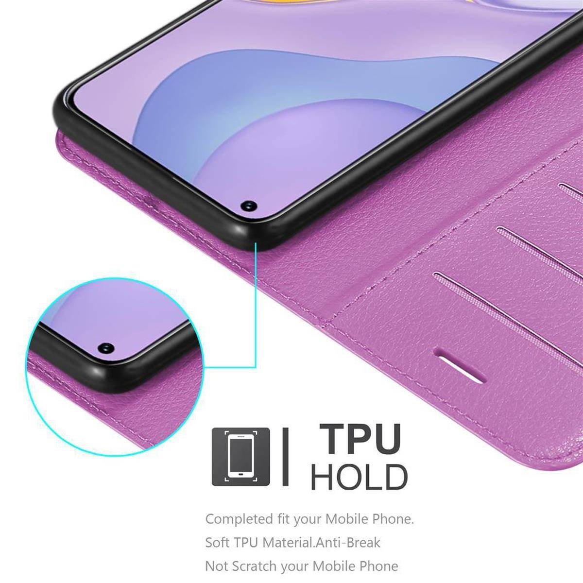 Cadorabo Hülle für Huawei NOVA 7 5G Schutz Hülle in Lila Handyhülle Etui Case Cover Magnetverschluss