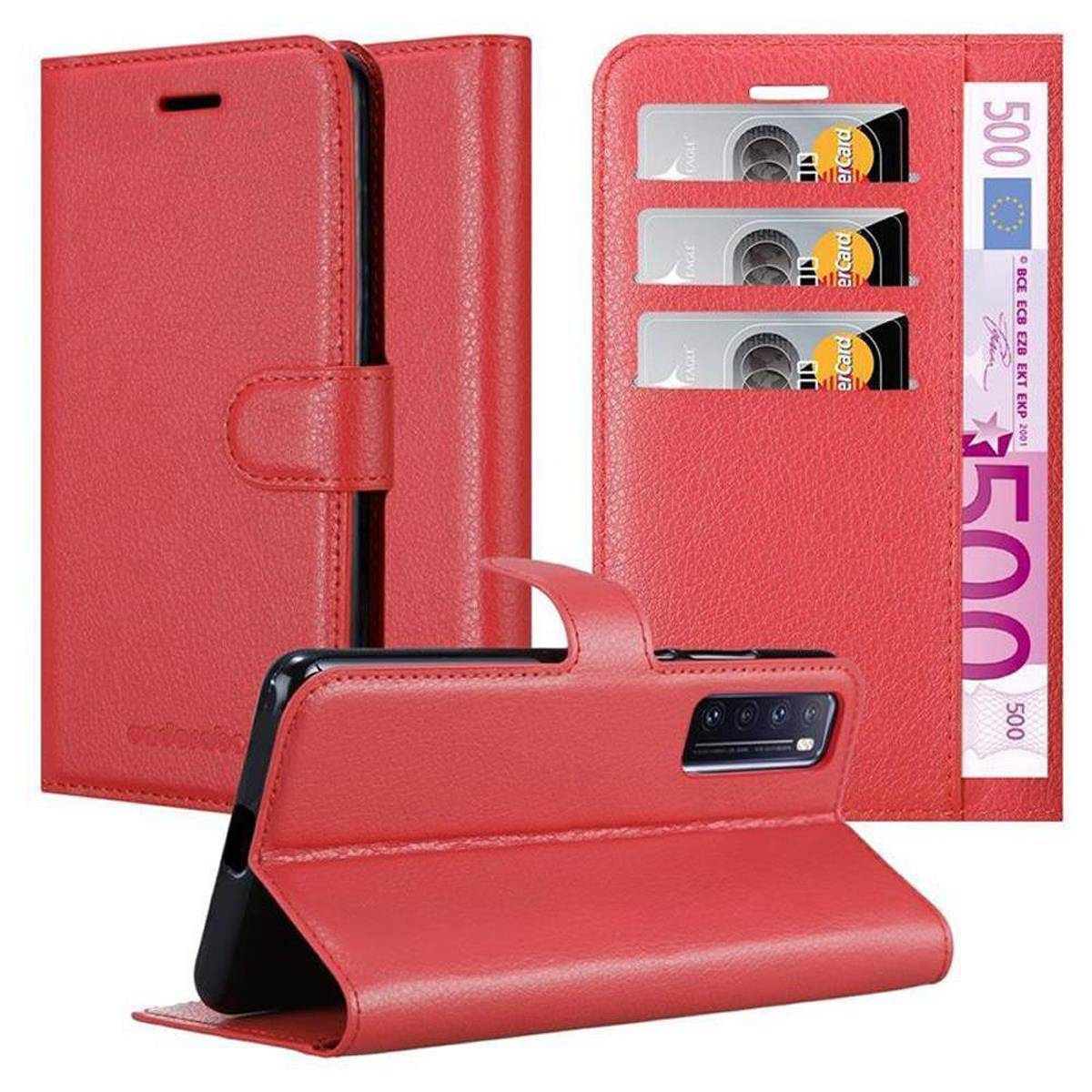 Cadorabo Hülle für Huawei NOVA 7 5G Schutz Hülle in Rot Handyhülle Etui Case Cover Magnetverschluss