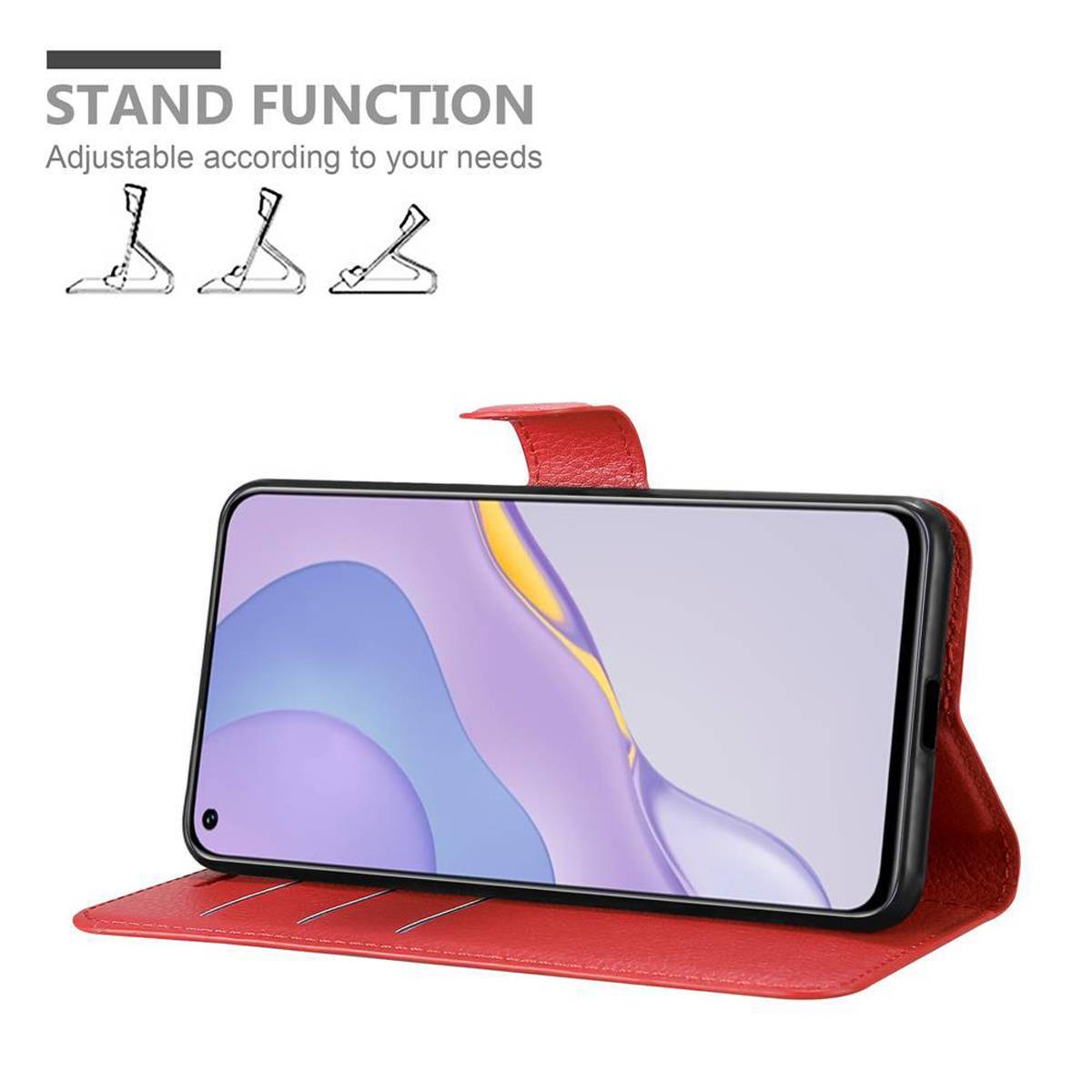Cadorabo Hülle für Huawei NOVA 7 5G Schutz Hülle in Rot Handyhülle Etui Case Cover Magnetverschluss