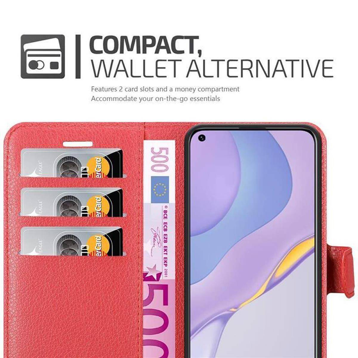 Cadorabo Hülle für Huawei NOVA 7 5G Schutz Hülle in Rot Handyhülle Etui Case Cover Magnetverschluss