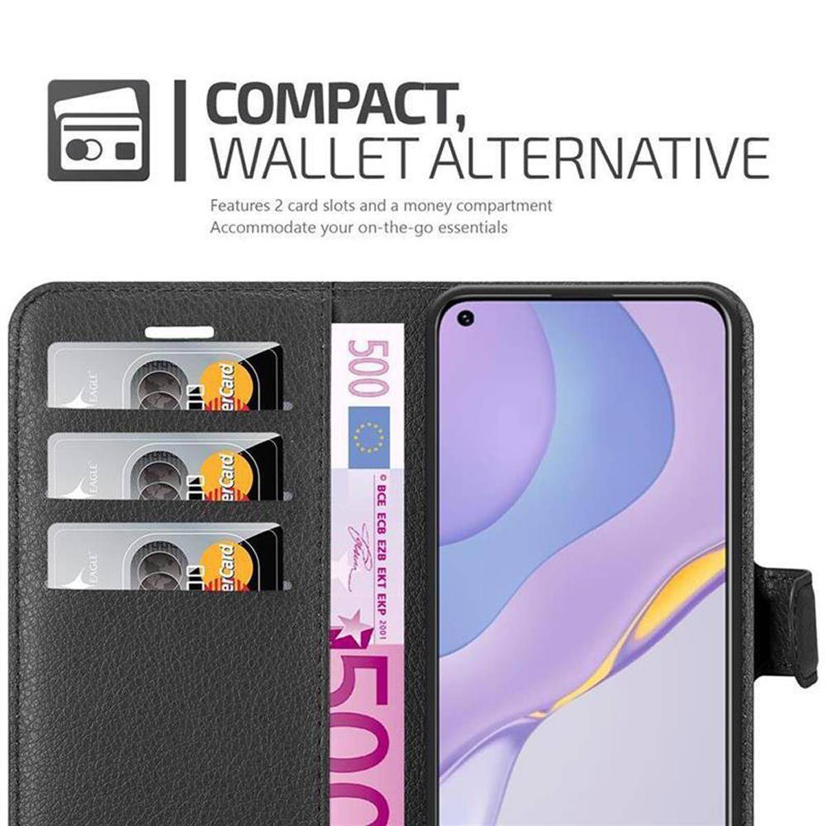 Cadorabo Hülle für Huawei NOVA 7 5G Schutz Hülle in Schwarz Handyhülle Etui Case Cover Magnetverschluss