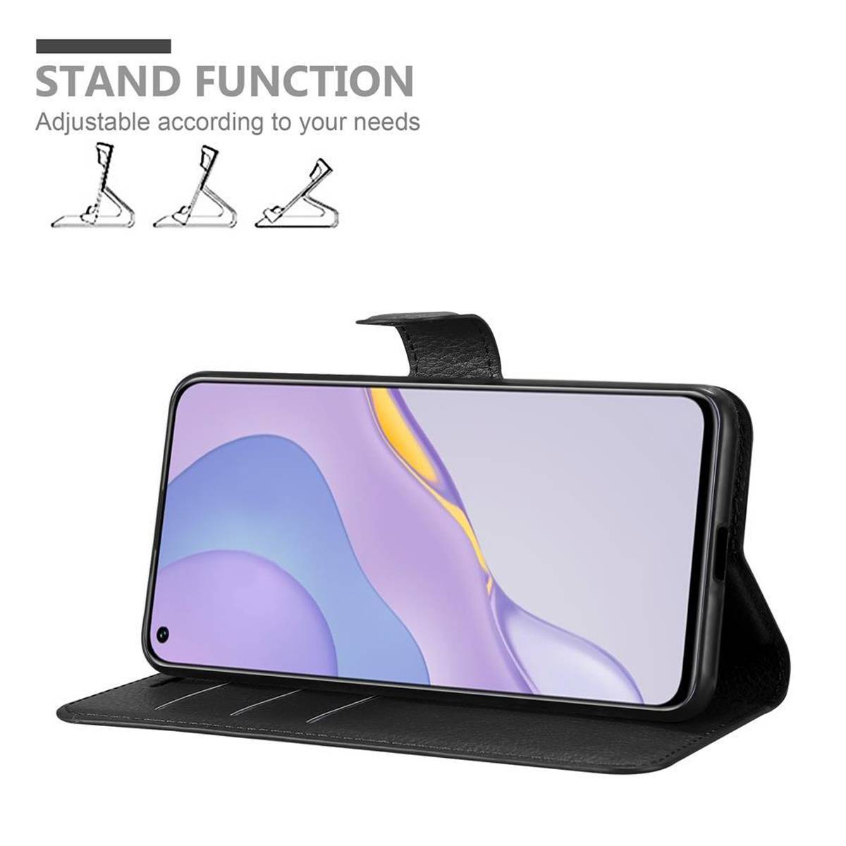 Cadorabo Hülle für Huawei NOVA 7 5G Schutz Hülle in Schwarz Handyhülle Etui Case Cover Magnetverschluss