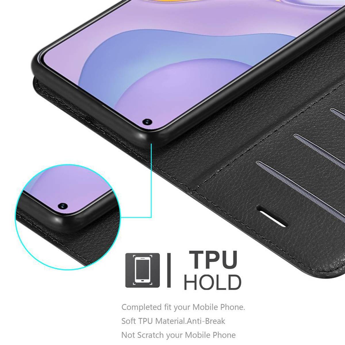 Cadorabo Hülle für Huawei NOVA 7 5G Schutz Hülle in Schwarz Handyhülle Etui Case Cover Magnetverschluss