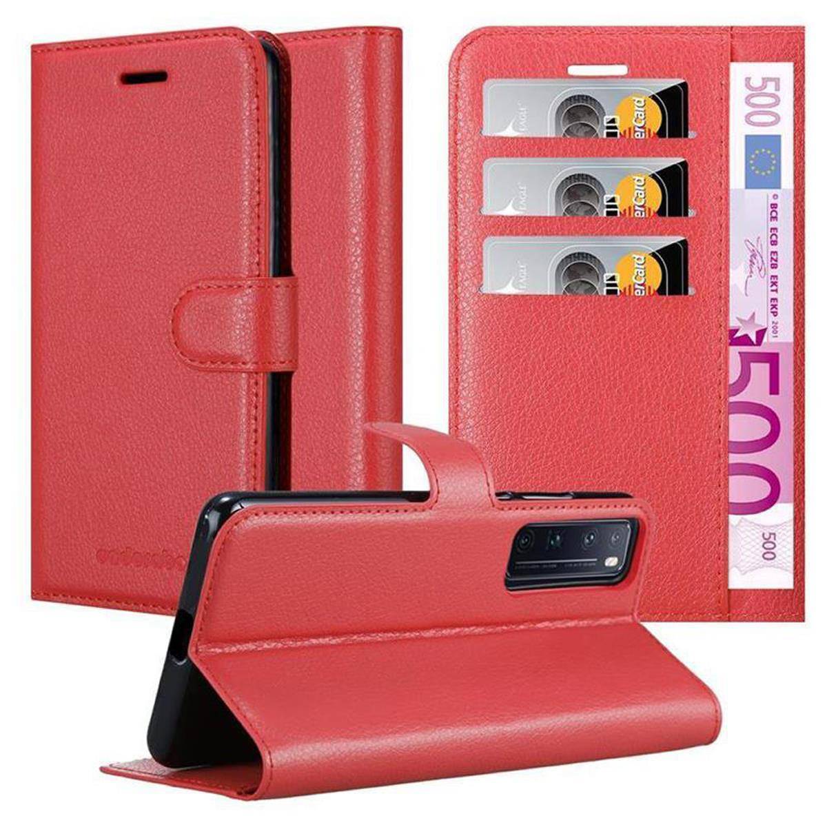 Cadorabo Hülle für Huawei NOVA 7 PRO 5G Schutz Hülle in Rot Handyhülle Etui Case Cover Magnetverschluss