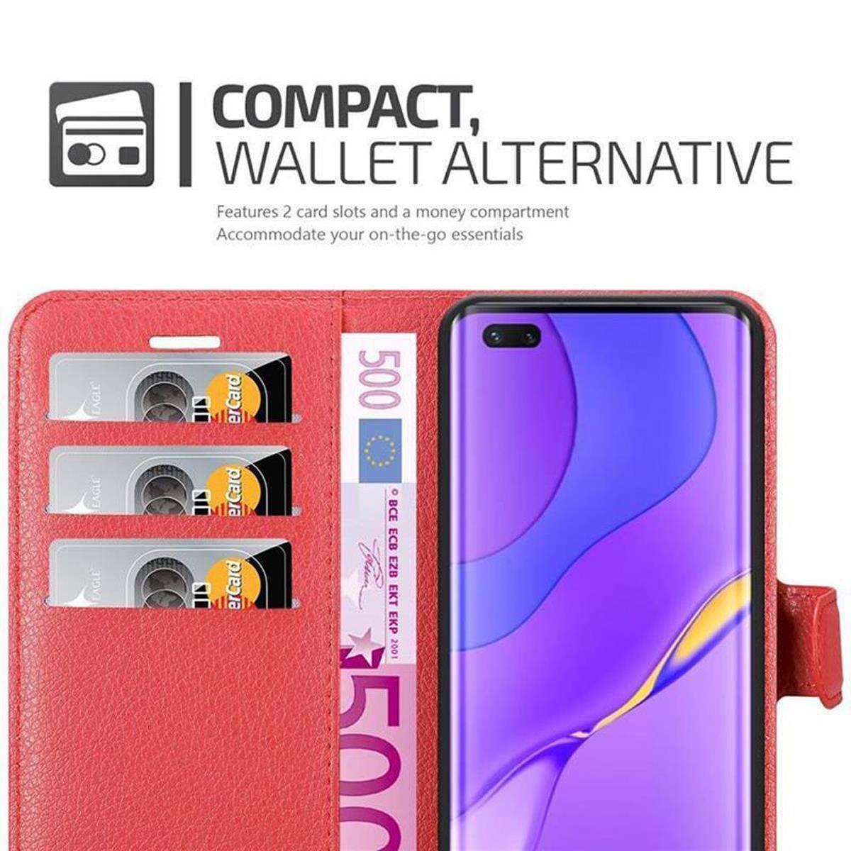 Cadorabo Hülle für Huawei NOVA 7 PRO 5G Schutz Hülle in Rot Handyhülle Etui Case Cover Magnetverschluss