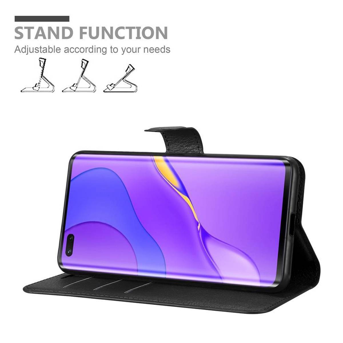 Cadorabo Hülle für Huawei NOVA 7 PRO 5G Schutz Hülle in Schwarz Handyhülle Etui Case Cover Magnetverschluss