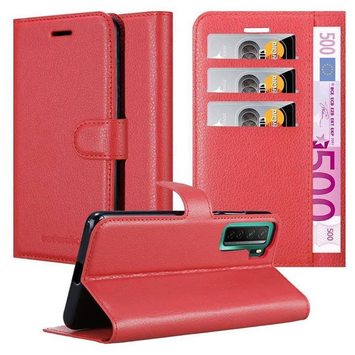 Cadorabo Hülle für Huawei NOVA 7 SE Schutz Hülle in Rot Handyhülle Etui Case Cover Magnetverschluss