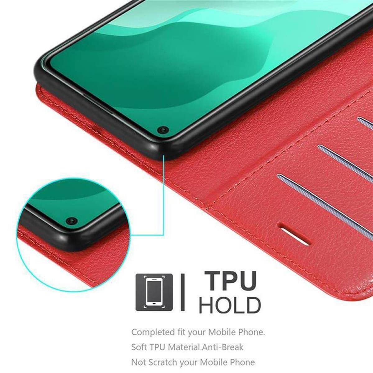 Cadorabo Hülle für Huawei NOVA 7 SE Schutz Hülle in Rot Handyhülle Etui Case Cover Magnetverschluss