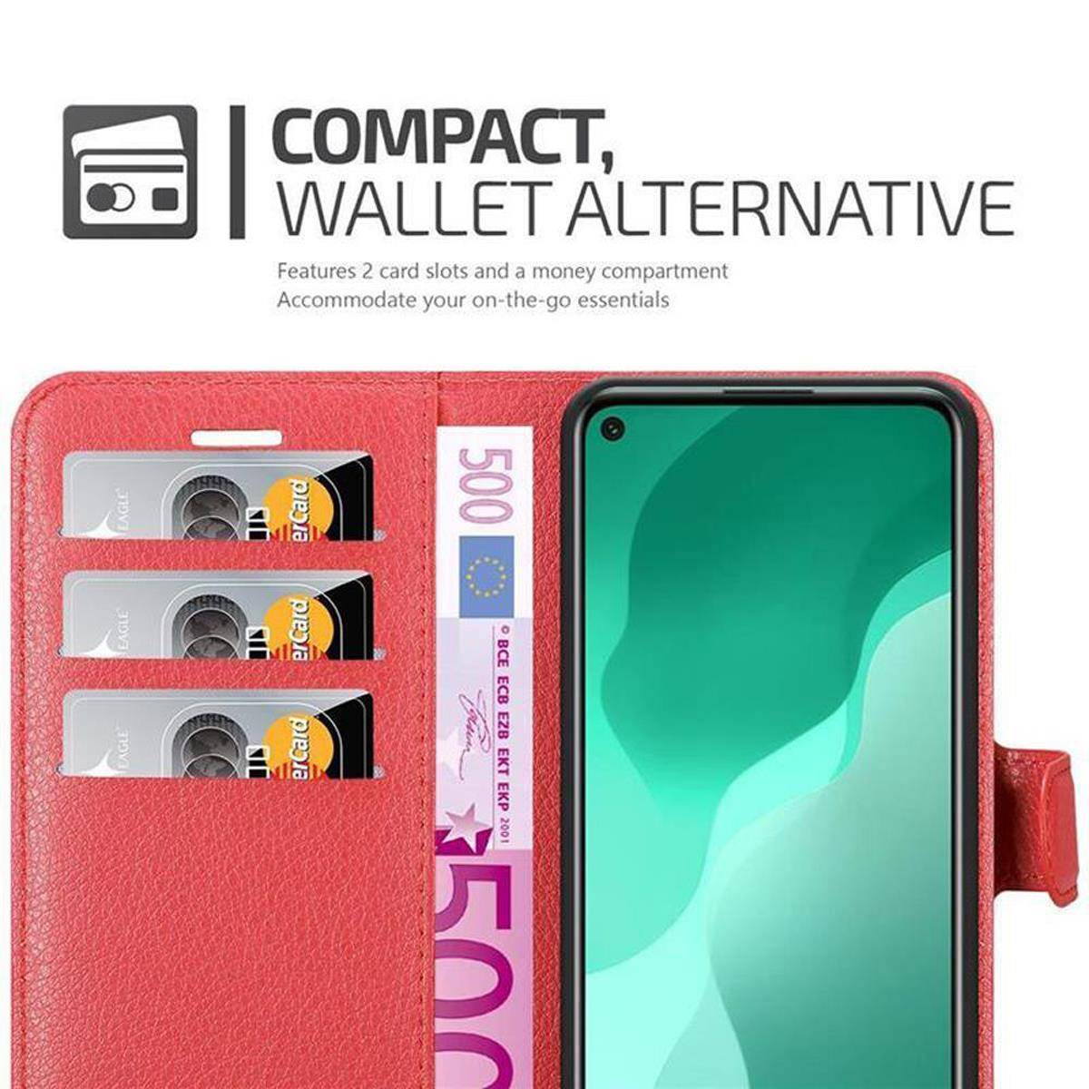 Cadorabo Hülle für Huawei NOVA 7 SE Schutz Hülle in Rot Handyhülle Etui Case Cover Magnetverschluss