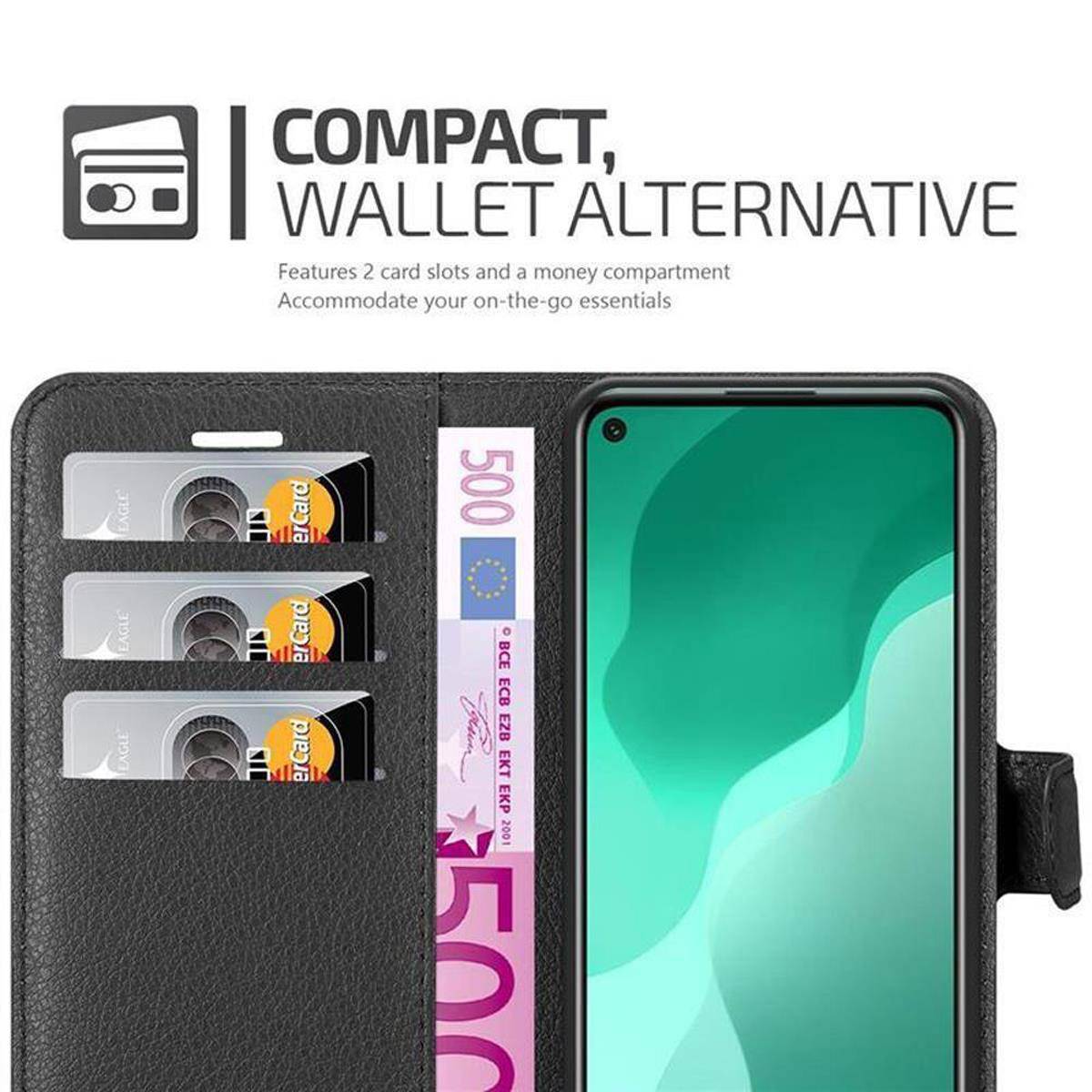 Cadorabo Hülle für Huawei NOVA 7 SE Schutz Hülle in Schwarz Handyhülle Etui Case Cover Magnetverschluss