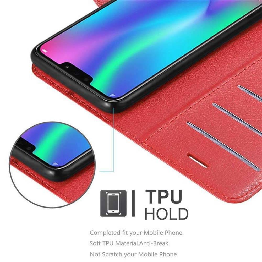 Cadorabo Handy Hülle für Honor 8C Hülle in KARMIN ROT , Schutzhülle Tasche Hülle case cover mit Kartenfach und Standfunktion