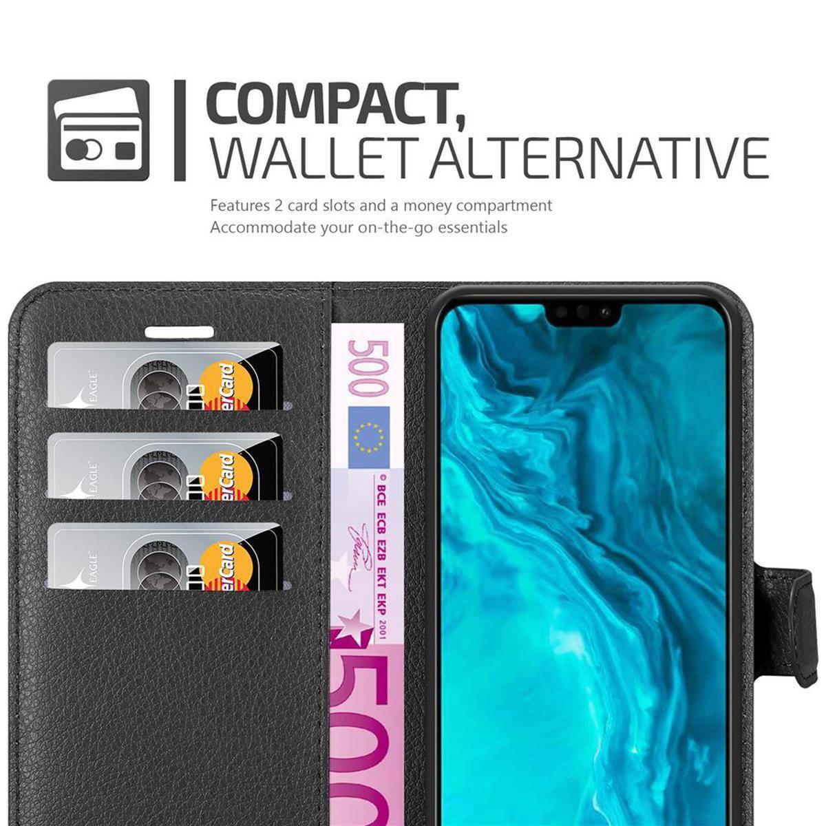 Cadorabo Hülle für Honor 9X LITE Schutz Hülle in Schwarz Handyhülle Etui Case Cover Magnetverschluss