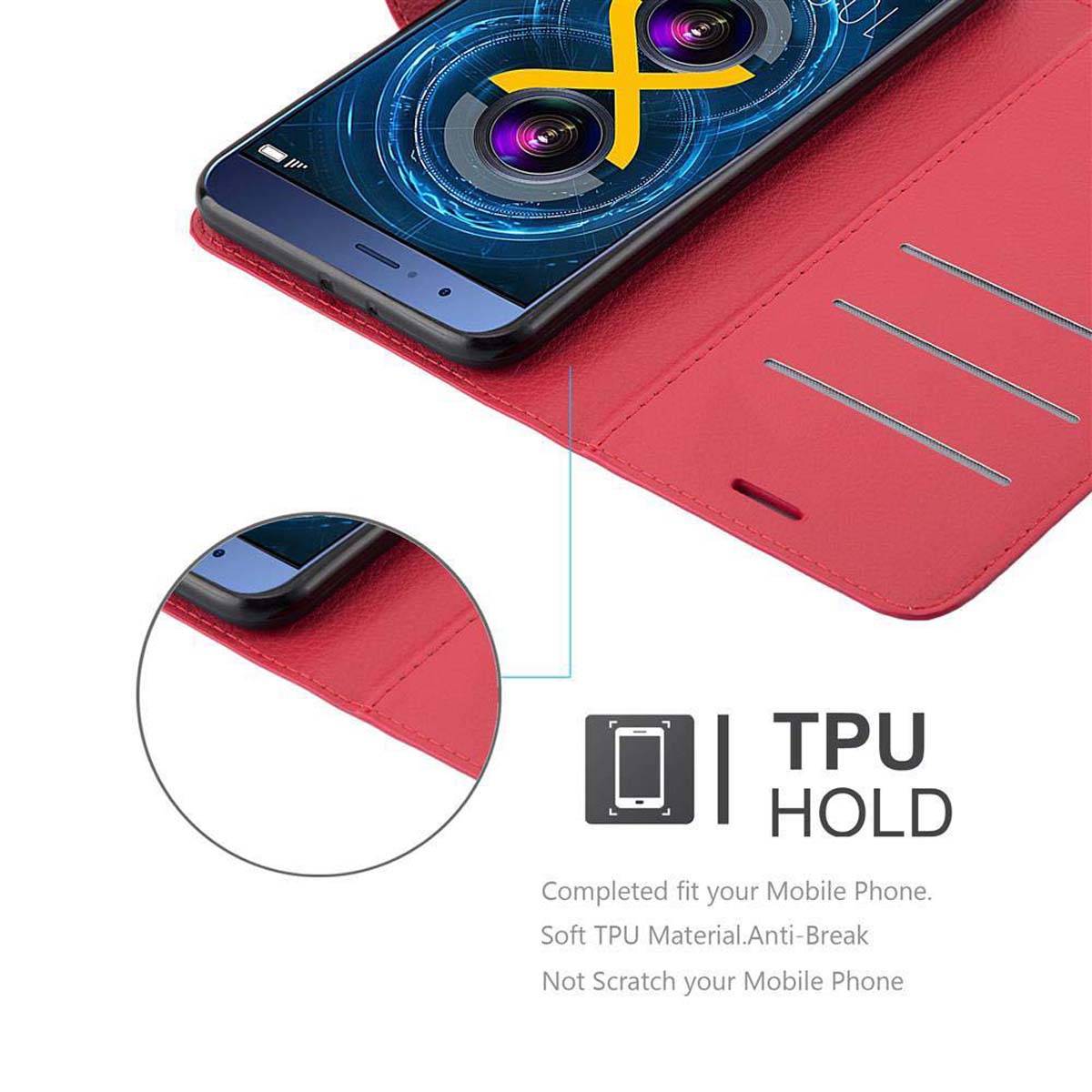 Cadorabo Hülle für Honor V9 Schutz Hülle in Rot Handyhülle Etui Case Cover Magnetverschluss