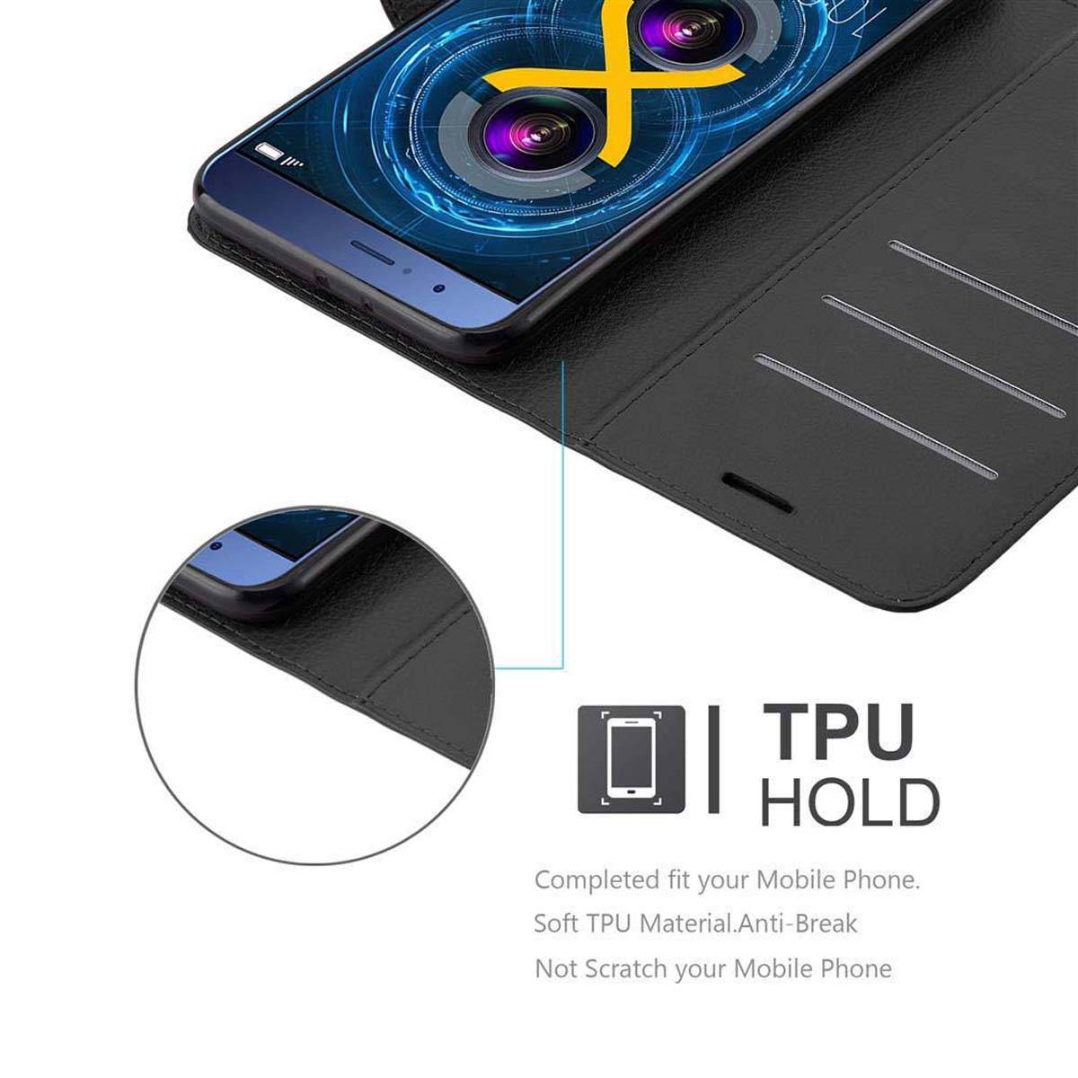 Cadorabo Hülle für Honor V9 Schutz Hülle in Schwarz Handyhülle Etui Case Cover Magnetverschluss