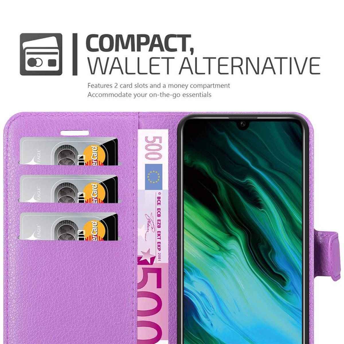 Cadorabo Hülle für Honor 20e Schutz Hülle in Lila Handyhülle Etui Case Cover Magnetverschluss