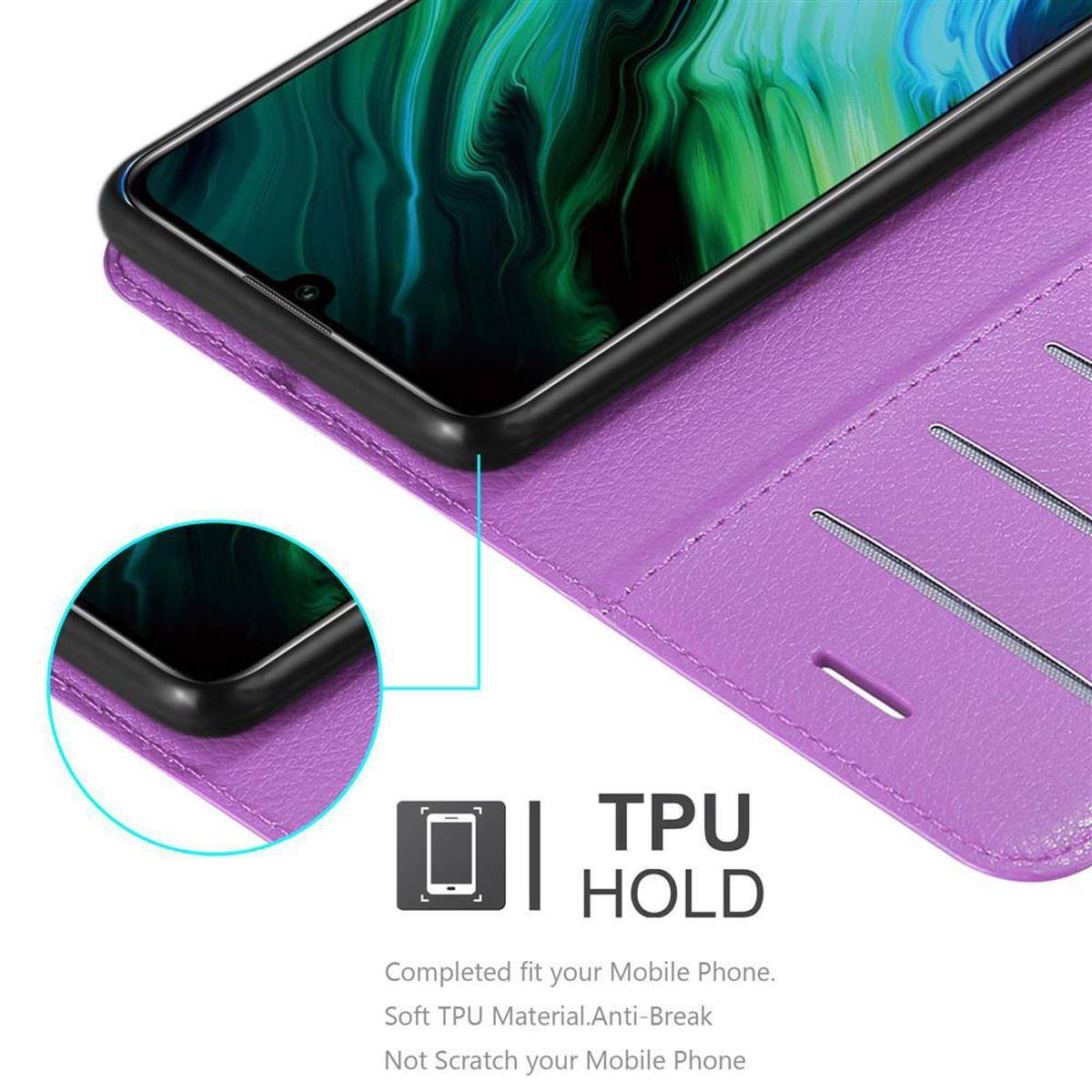 Cadorabo Hülle für Honor 20e Schutz Hülle in Lila Handyhülle Etui Case Cover Magnetverschluss