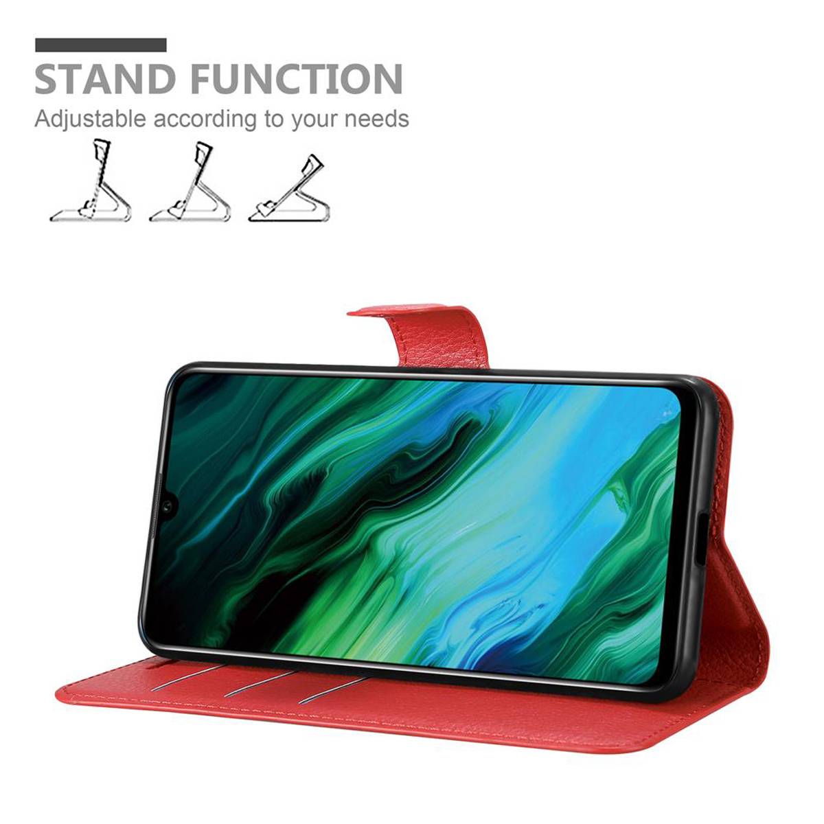 Cadorabo Hülle für Honor 20e Schutz Hülle in Rot Handyhülle Etui Case Cover Magnetverschluss