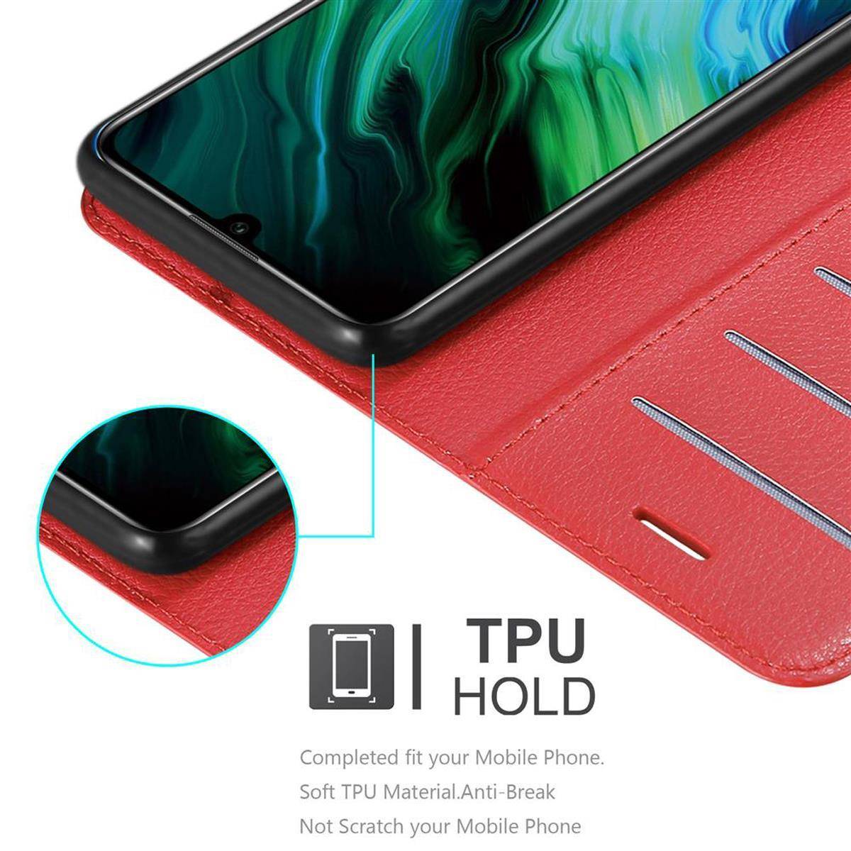 Cadorabo Hülle für Honor 20e Schutz Hülle in Rot Handyhülle Etui Case Cover Magnetverschluss