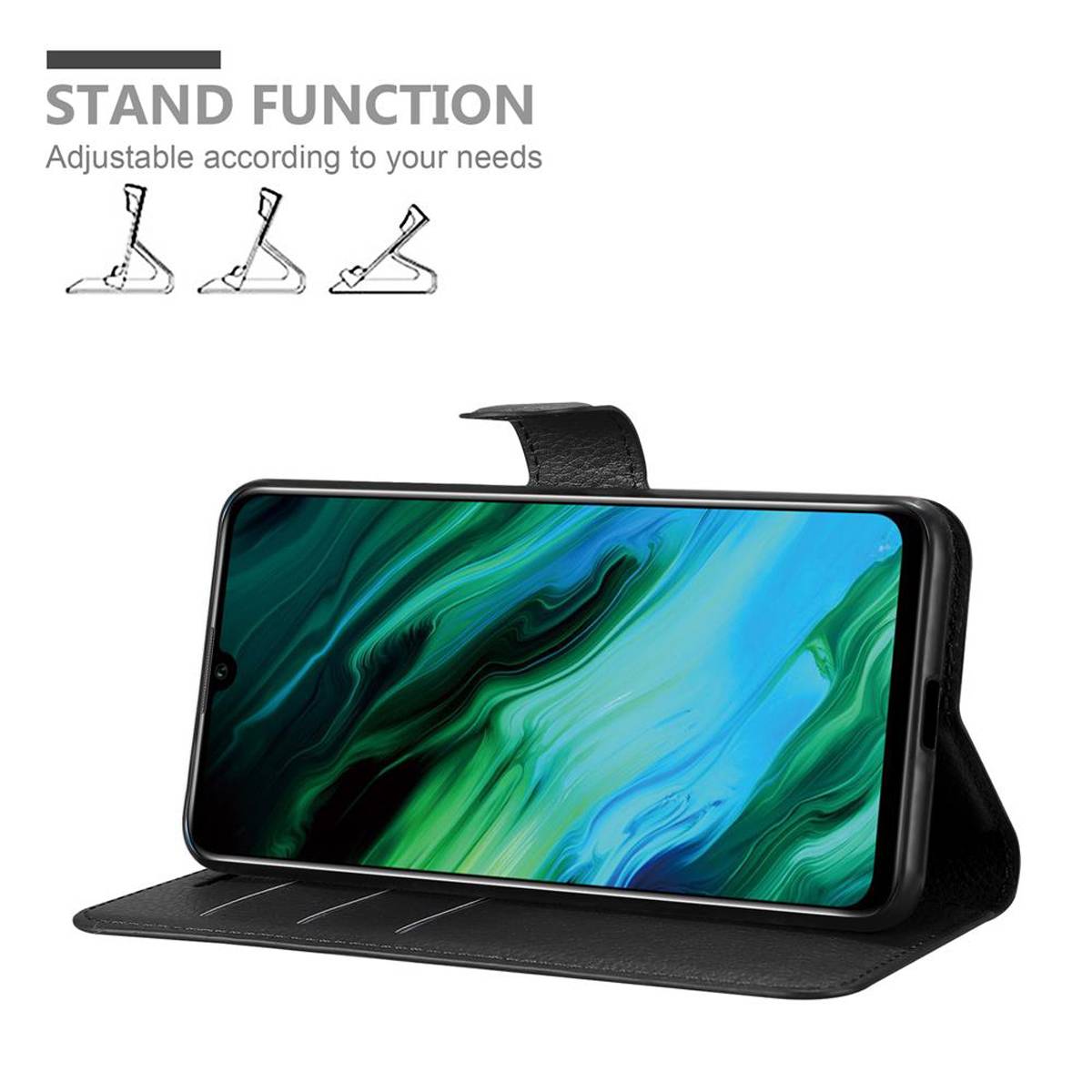 Cadorabo Hülle für Honor 20e Schutz Hülle in Schwarz Handyhülle Etui Case Cover Magnetverschluss