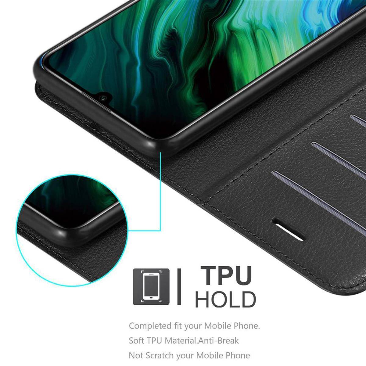 Cadorabo Hülle für Honor 20e Schutz Hülle in Schwarz Handyhülle Etui Case Cover Magnetverschluss