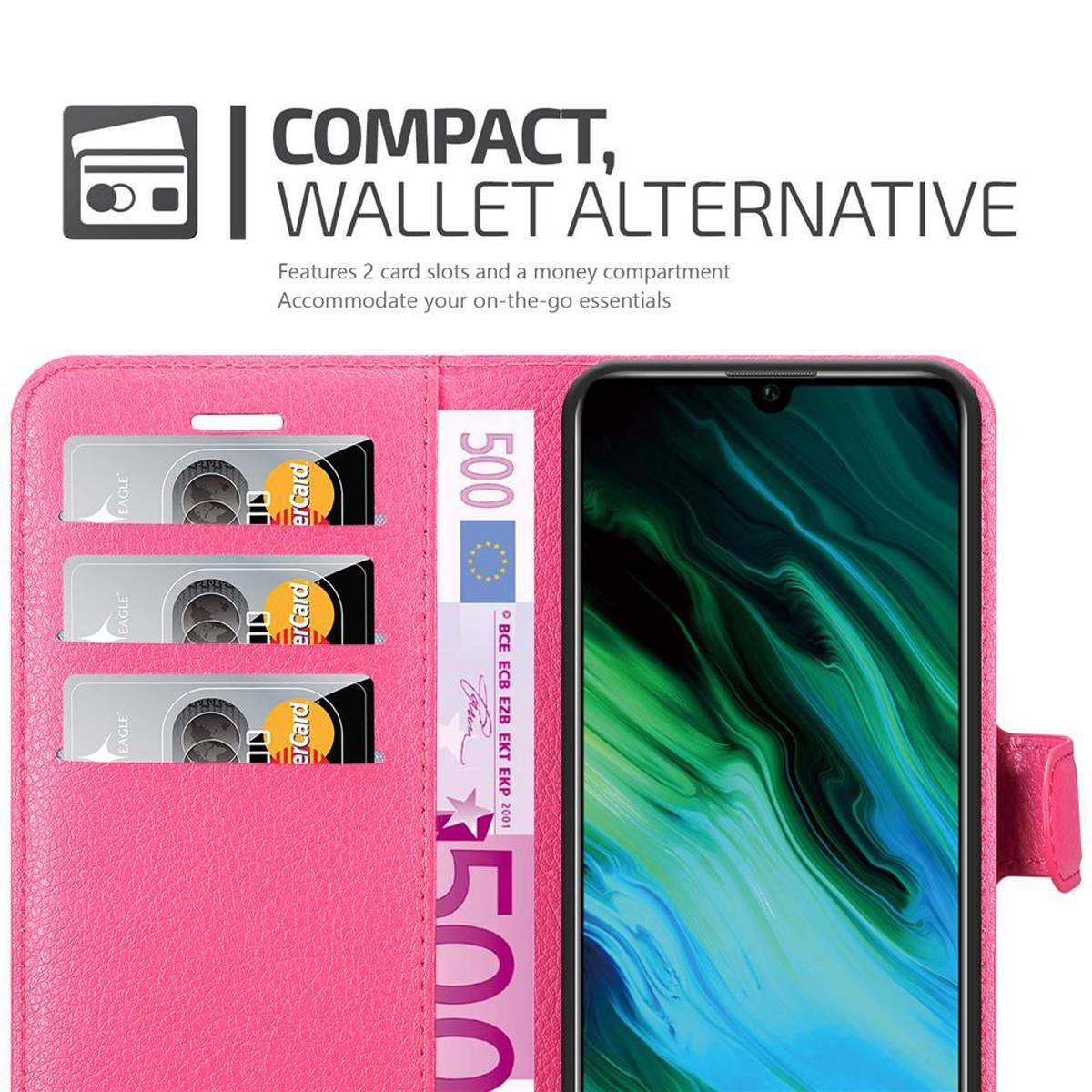 Cadorabo Hülle für Honor 20e Schutz Hülle in Pink Handyhülle Etui Case Cover Magnetverschluss