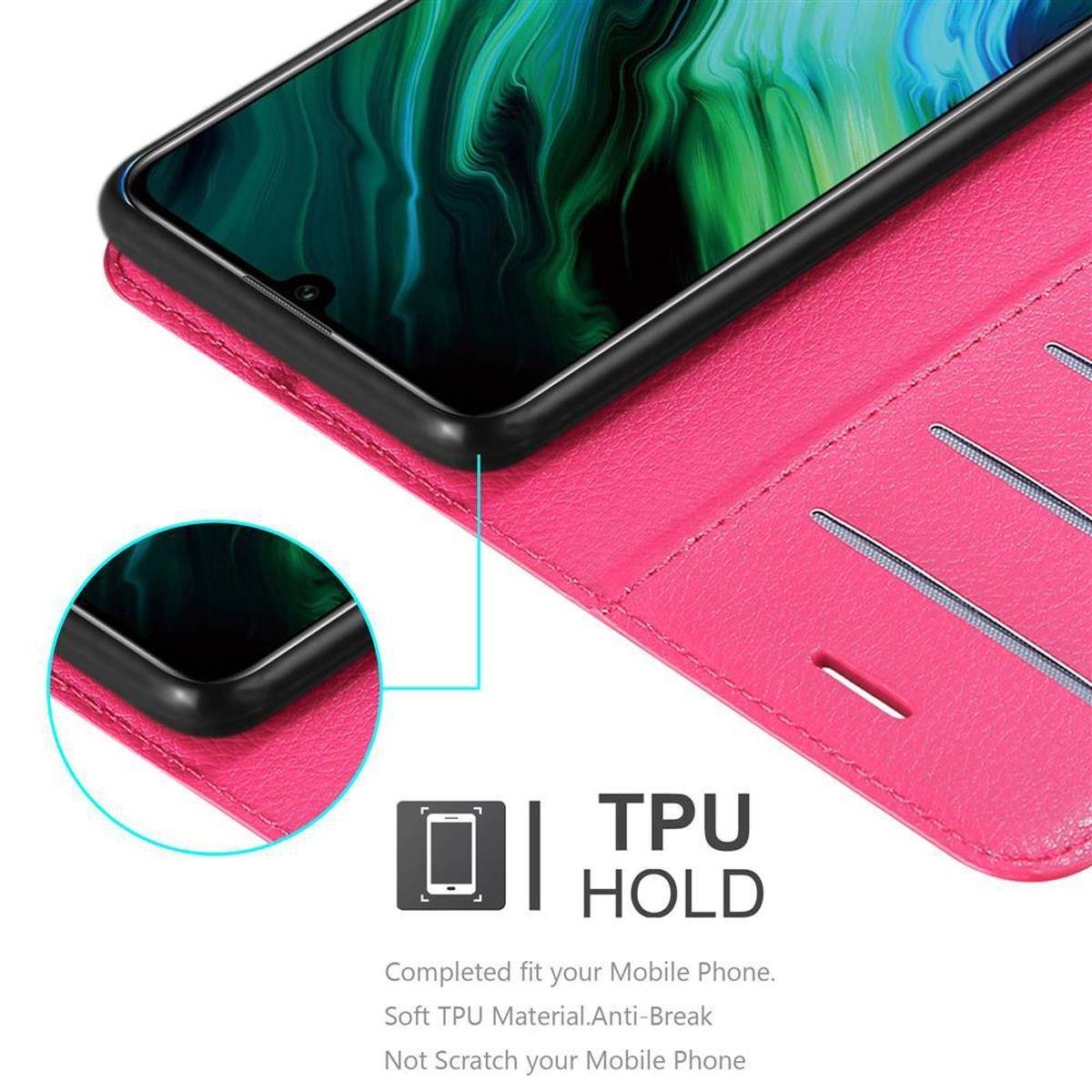 Cadorabo Hülle für Honor 20e Schutz Hülle in Pink Handyhülle Etui Case Cover Magnetverschluss