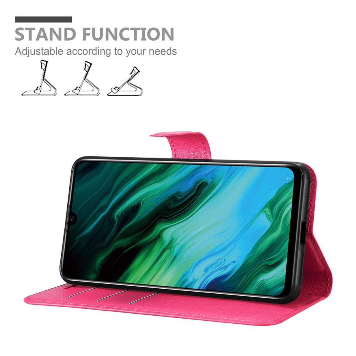 Cadorabo Hülle für Honor 20e Schutz Hülle in Pink Handyhülle Etui Case Cover Magnetverschluss