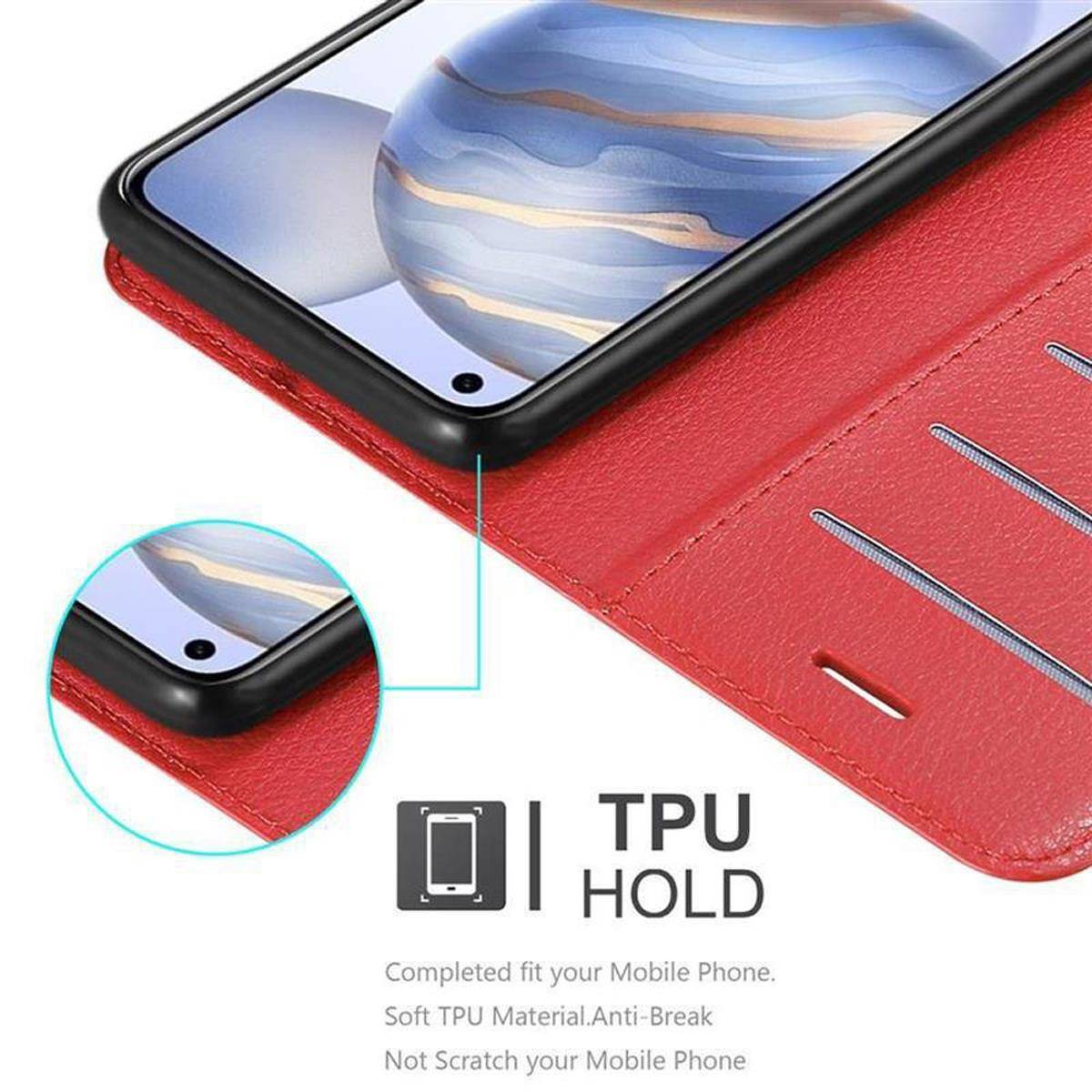 Cadorabo Hülle für Honor 30 Schutz Hülle in Rot Handyhülle Etui Case Cover Magnetverschluss