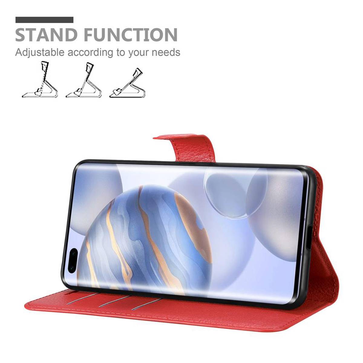 Cadorabo Hülle für Honor 30 PRO Schutz Hülle in Rot Handyhülle Etui Case Cover Magnetverschluss
