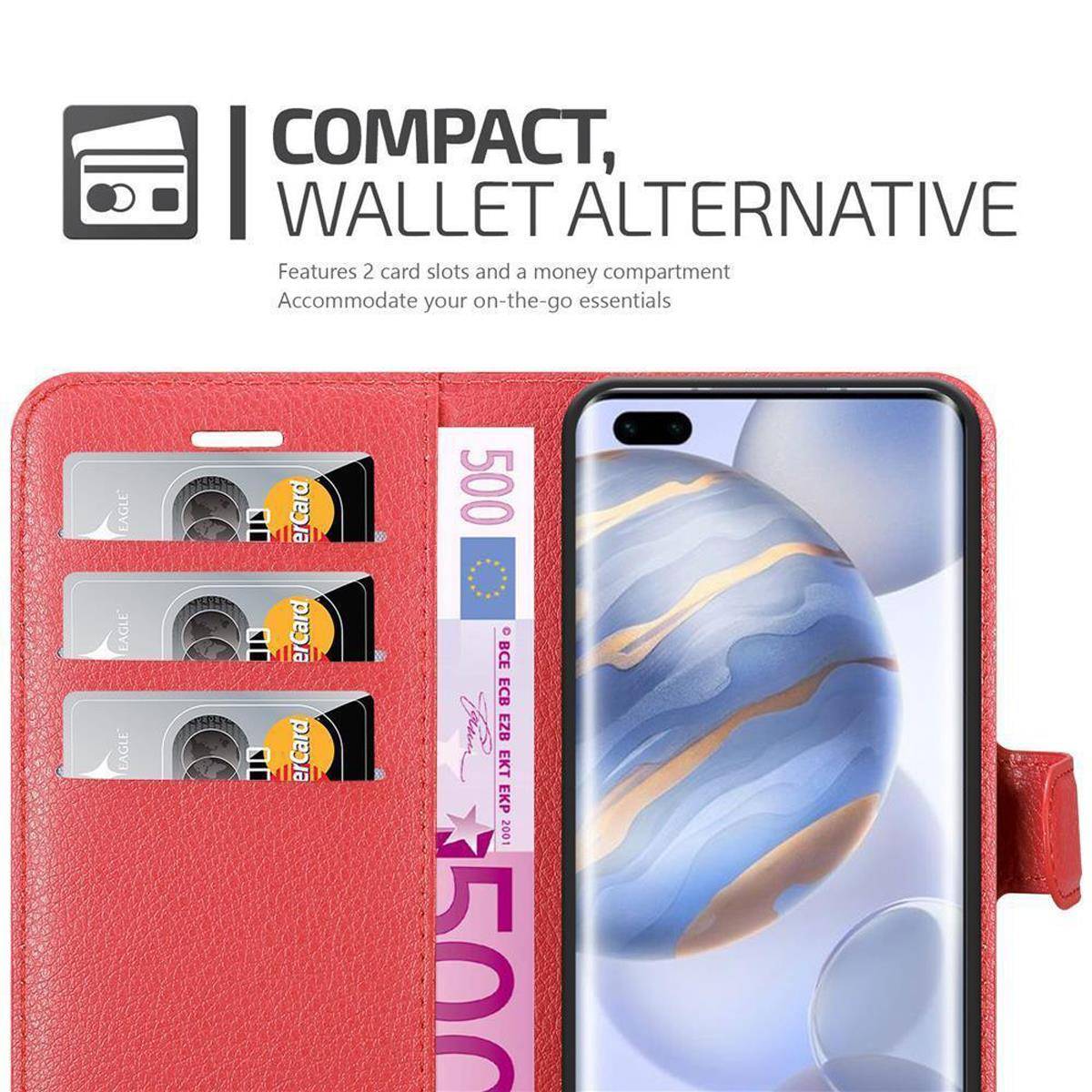 Cadorabo Hülle für Honor 30 PRO Schutz Hülle in Rot Handyhülle Etui Case Cover Magnetverschluss