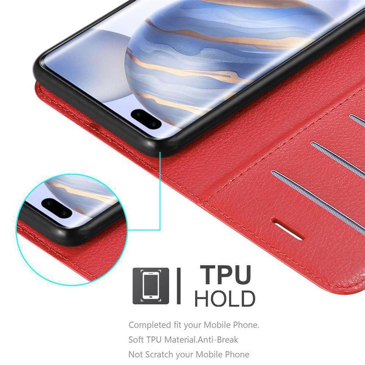 Cadorabo Hülle für Honor 30 PRO Schutz Hülle in Rot Handyhülle Etui Case Cover Magnetverschluss
